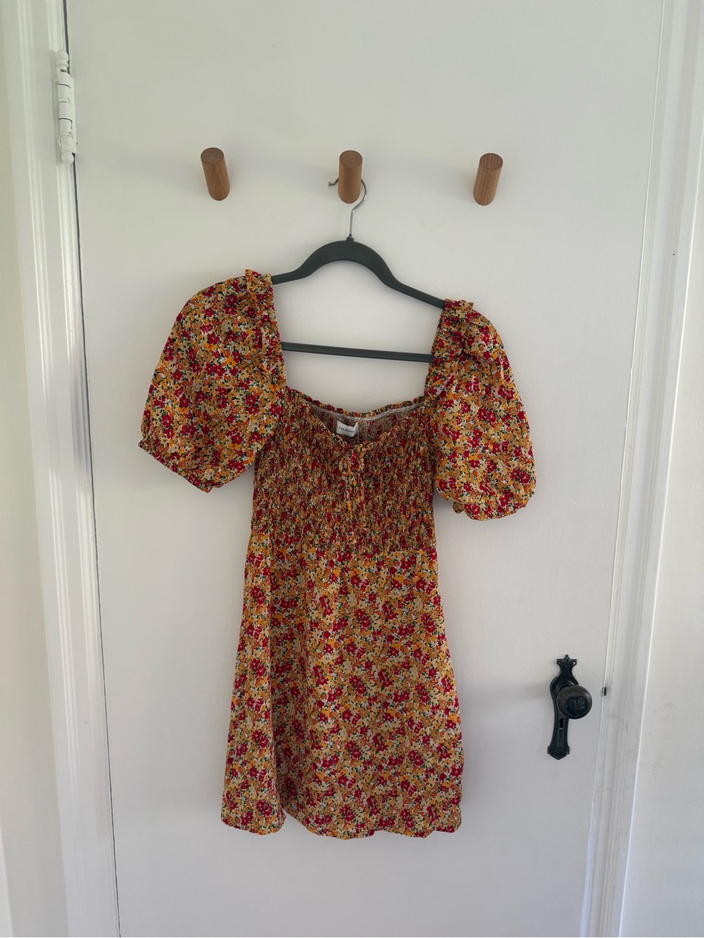 Faithfull the Brand Yellow Floral Puff Sleeve Mini Dress